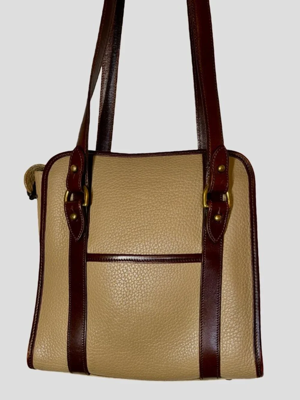 Dooney and Bourke Vintage All-Weather Leather Dark Chocolate and Taupe Satchel